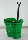 Groene Plastic Hand het Winkelen Rolling Mand/de Duurzame Kar van de Supermarktmand
